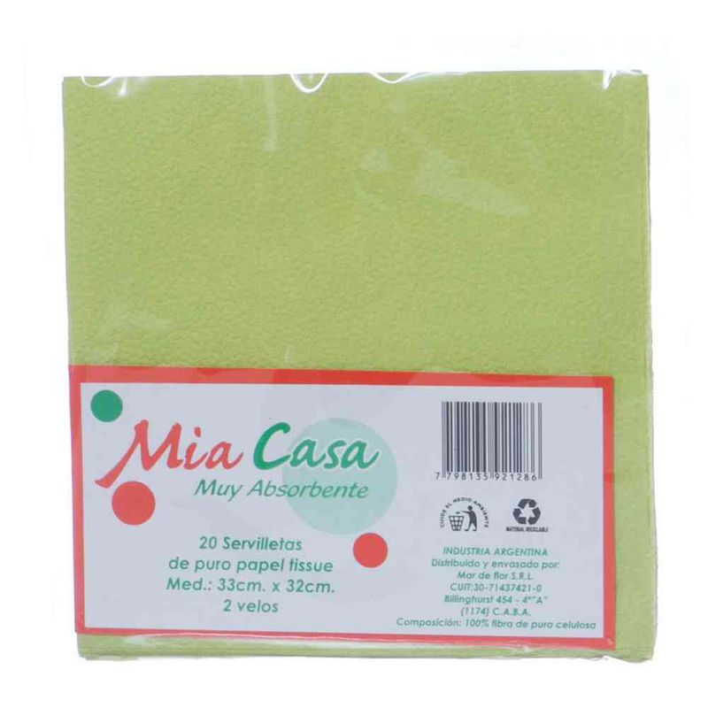 Servilletas-Doble-Papel-tissue-color-verde---32-Cm-x-33-Cm---Mia-Casa-Por-20-U-Servilletas-Doble-Papel-Tissue-Verde-Mia-Casa-20-U-1-30175