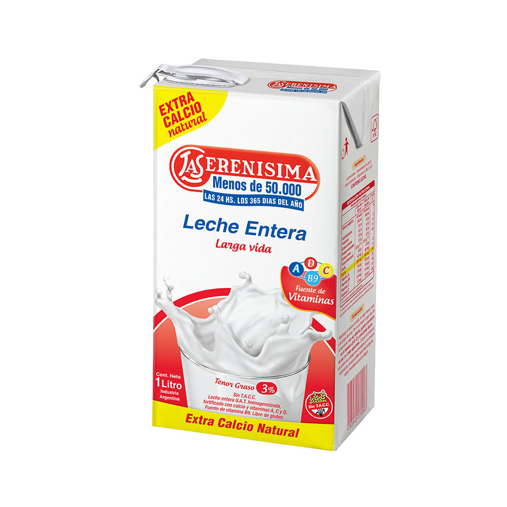 Leche entera Sin Lactosa enriquecida con vitaminas A, D, E y B9