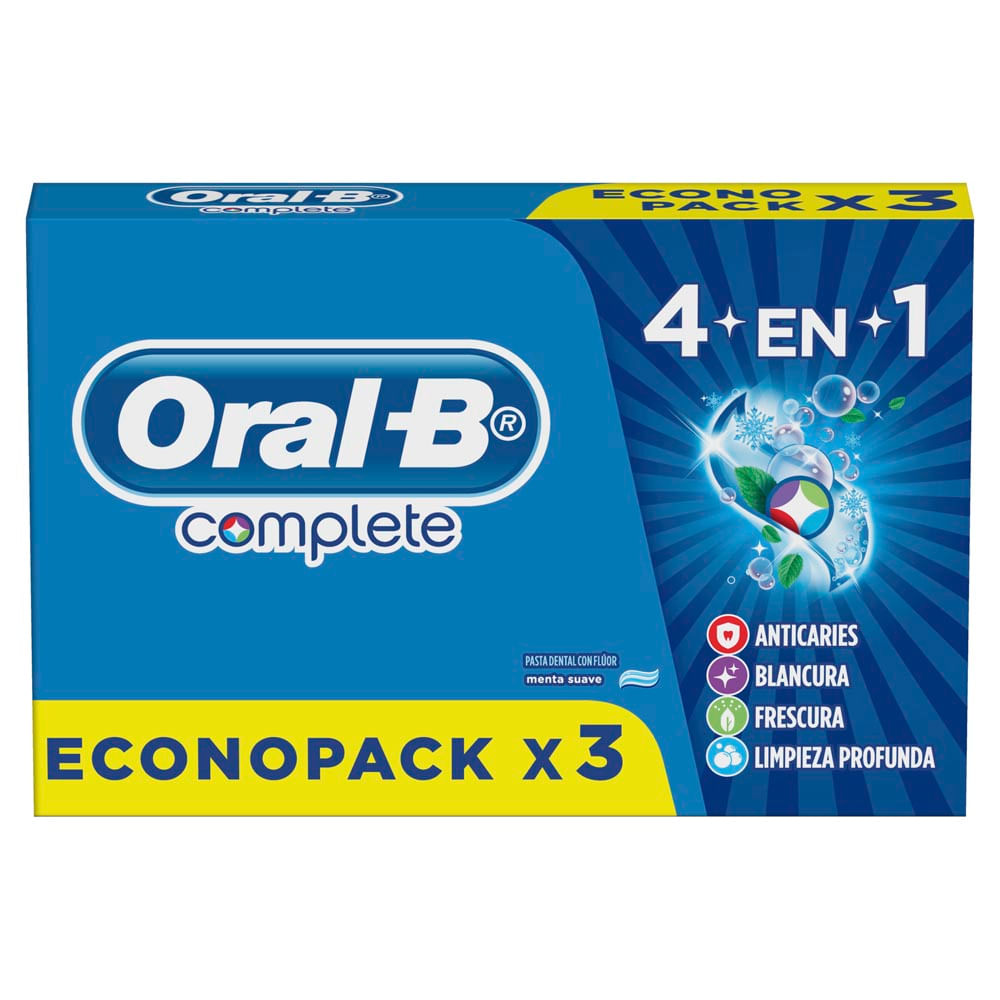 Pastas Dentales Oral-B Complete 4en1 Menta Suave 70 G 3 Un - Vea