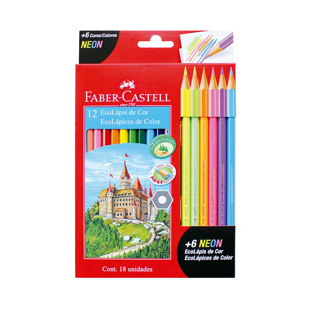 Lápices de Colores Faber Castell 12 Colores + 6 Colores Neón
