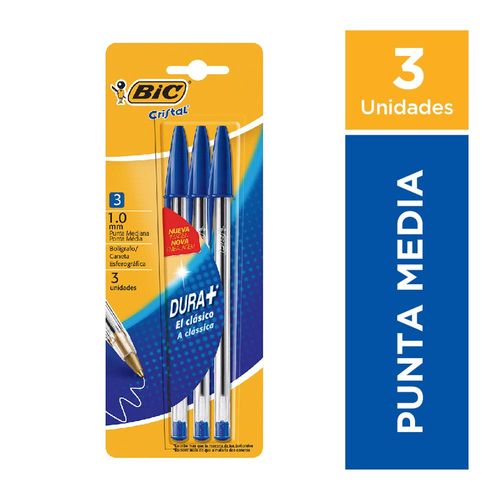 Bolígrafo Cristal Azul X 3 Un Bic