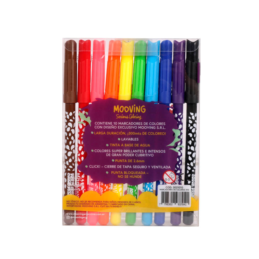 Set Marcadores Coloring x10 colores lavables Mooving