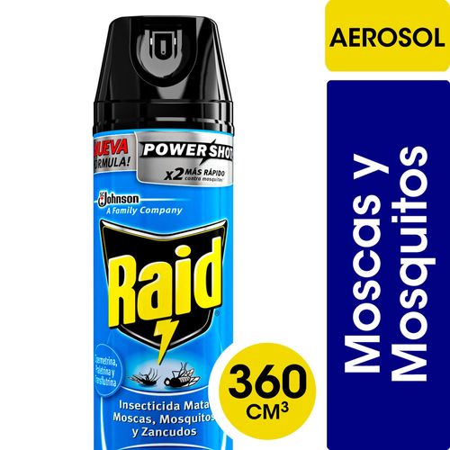 Insecticida Raid Mata Moscas Y Mosquitos Nueva Fórmula X2 Más Rápido En Aerosol 360cc