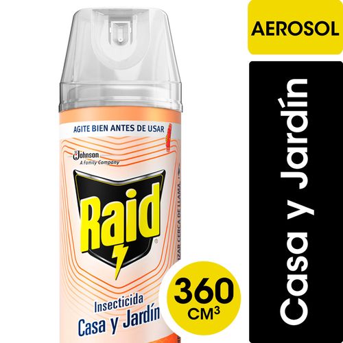 Insecticida Raid Casa Y Jardín Eficacia Segura En Aerosol 360cc