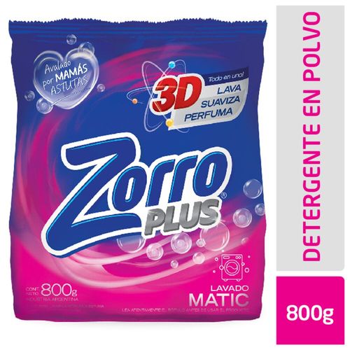 Detergente En Polvo Zorro Baja Espuma Clásico 800 Gr