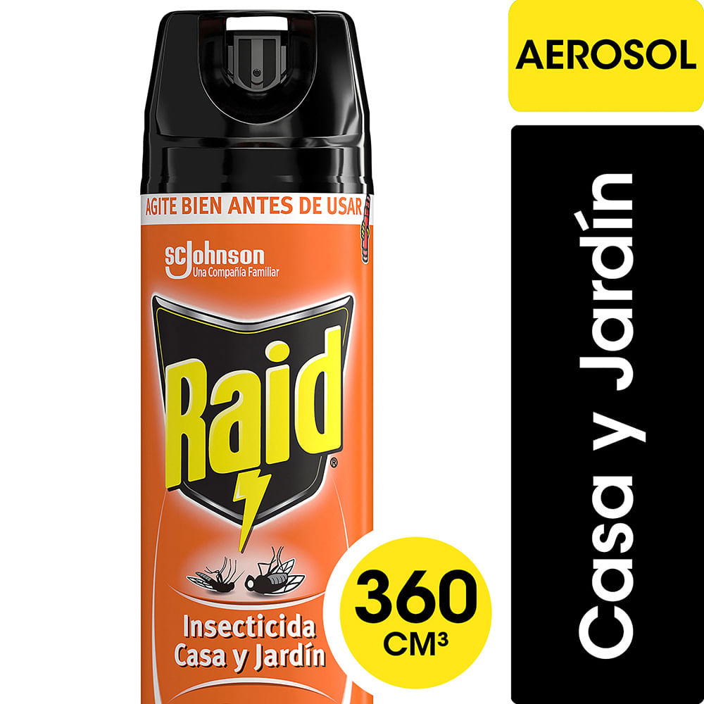 Insecticida Raid Casa Y Jardín Mata Moscas Y Mosquitos En Aerosol 360cc Disco 1625