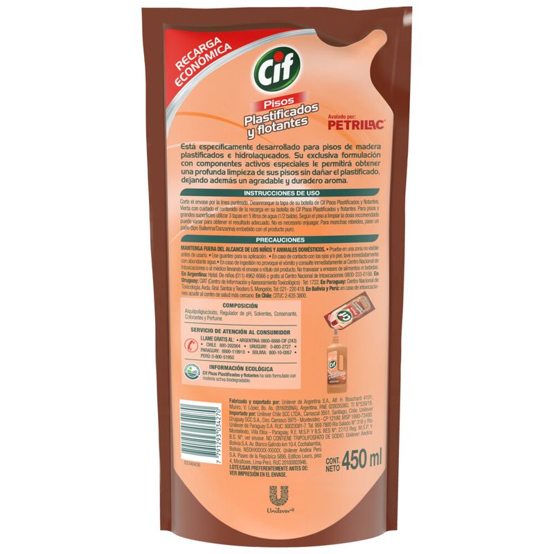 Limpiador-L-quido-Cif-Pisos-Plastificados-Y-Flotantes-450-Ml-Repuesto-2-37270
