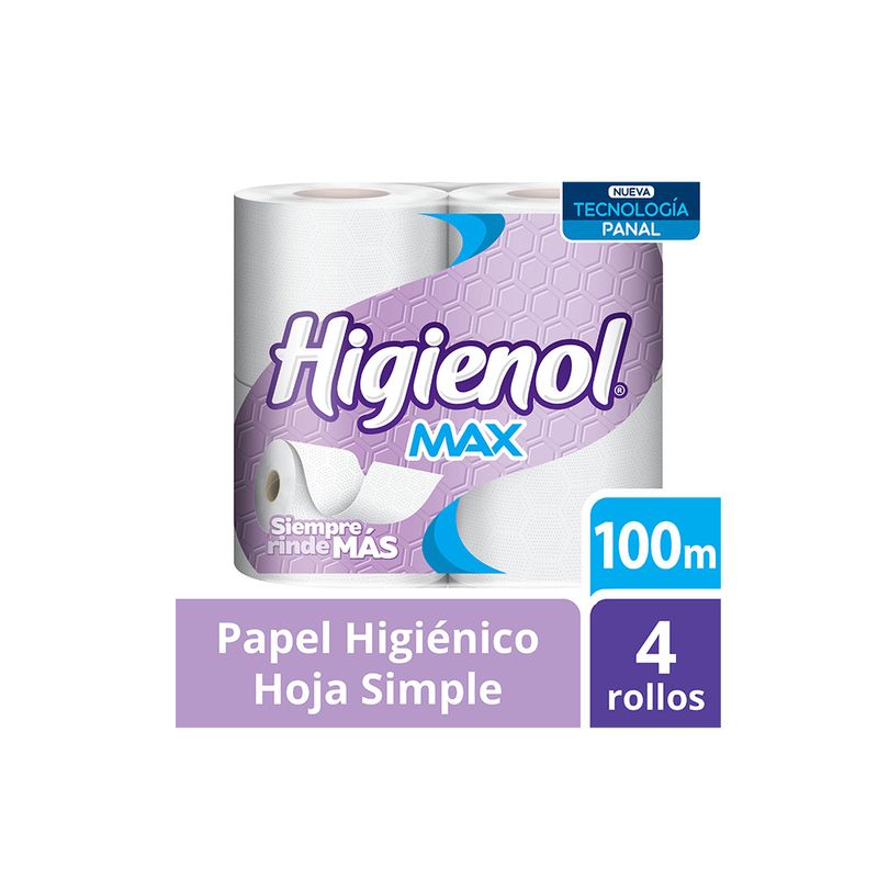 Papel Higiénico Higienol Max Hoja Simple Paq 4 Unid X 100 Mts C U Vea