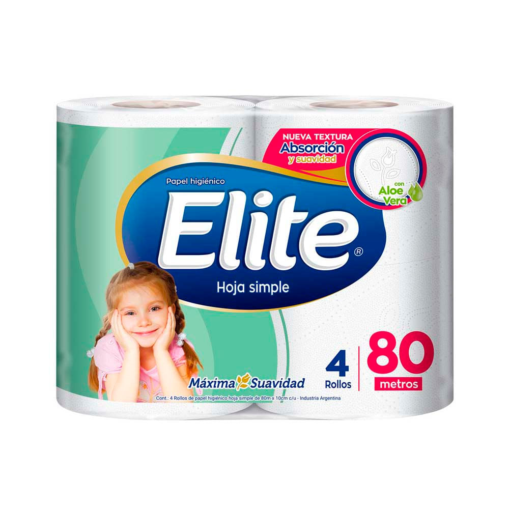 Papel Higiénico Elite Hoja Simple Con Aloe 4 U X 80mt C U Vea