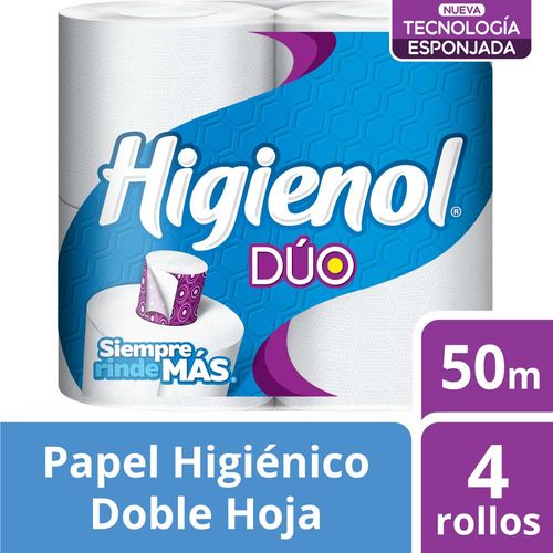Papel Higiénico Higienol Duo, Doble Hoja Paq 4 Unid, 50 Mts C/u