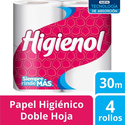 Papel Higiénico Higienol, Doble Hoja, Paq 4 Unid X 30 Mts C/u