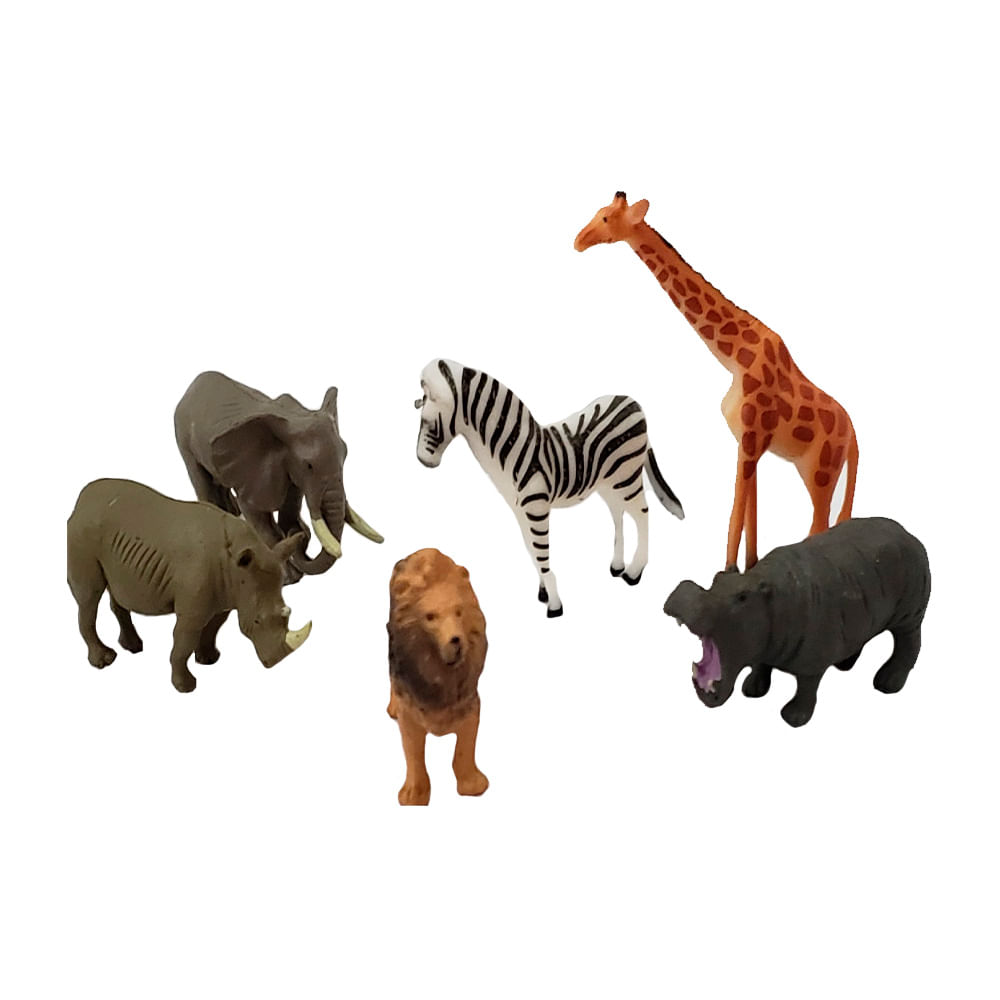 Set Animales Muñecos De La Selva X6 +2 Acc Juego Juguete