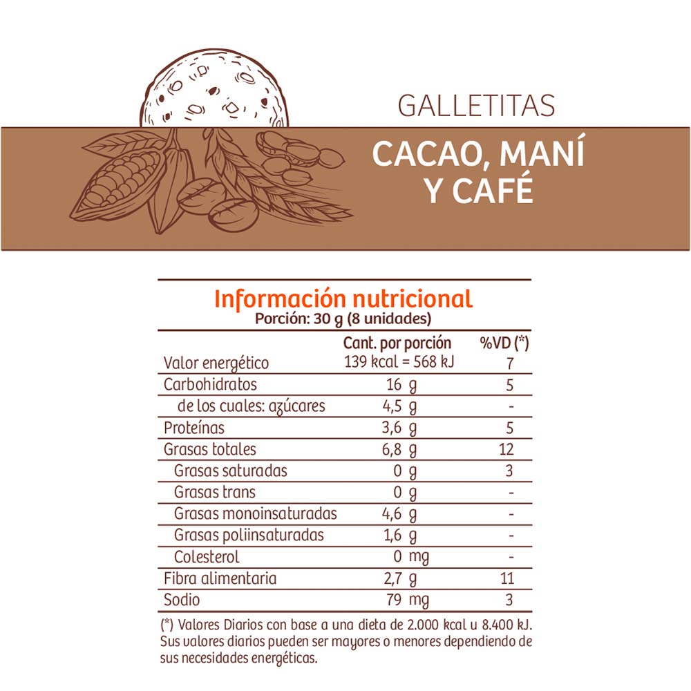 Galletitas Zafrán Cacao Maní Y Café 150 Gr - Vea