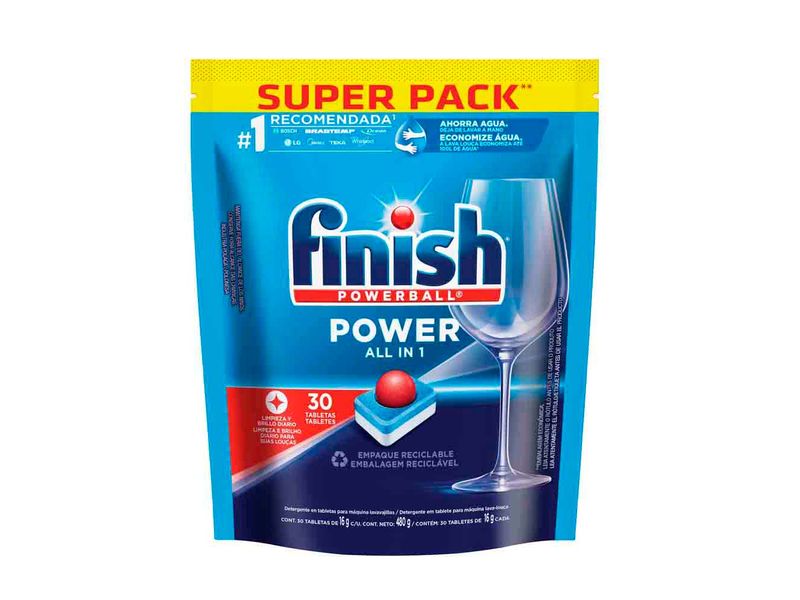 Detergente Lavavajillas Tabletas Finish Power 6 x 30 Unid