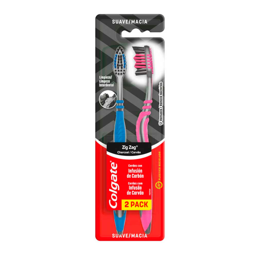 CEPILLO DE DIENTES COLGATE ZIG ZAG CHARCOAL MEDIO 2 U - Vea