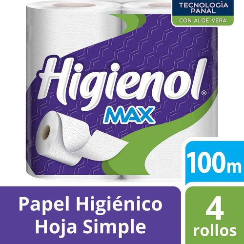 Papel Higienico Higienol Hoja Simple Max Aloe Panal 4x100m