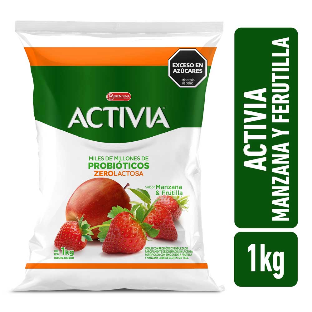 Yogur Activia Manzana Y Frutilla Deslactosado 1kg - Jumbo