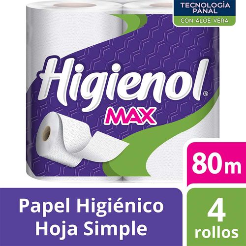 Papel Higienico Higienol Hoja Simple Max Aloe Panal 4x80m
